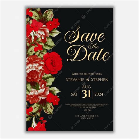 Luxury Golden Black Wedding Invitation With Water Color Red Roses Card
