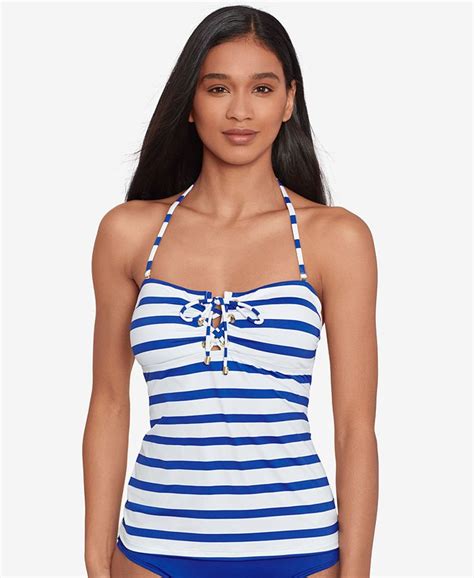 Lauren Ralph Lauren Womens Striped Lace Up Tankini Swim Top Macys