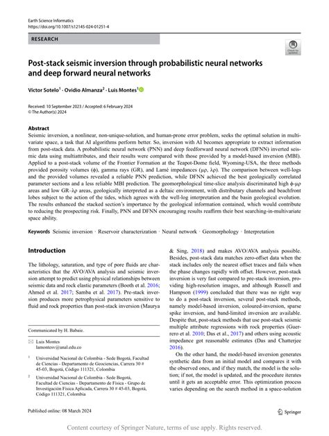 PDF Post Stack Seismic Inversion Through Probabilistic Neural