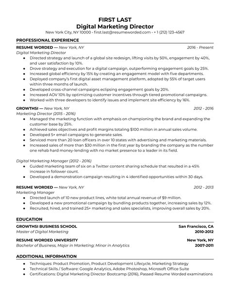 Marketing Resume Examples For Resume Worded