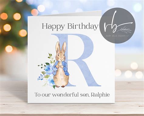 Peter Rabbit Initial Birthday Card Personalised Peter Rabbit Etsy