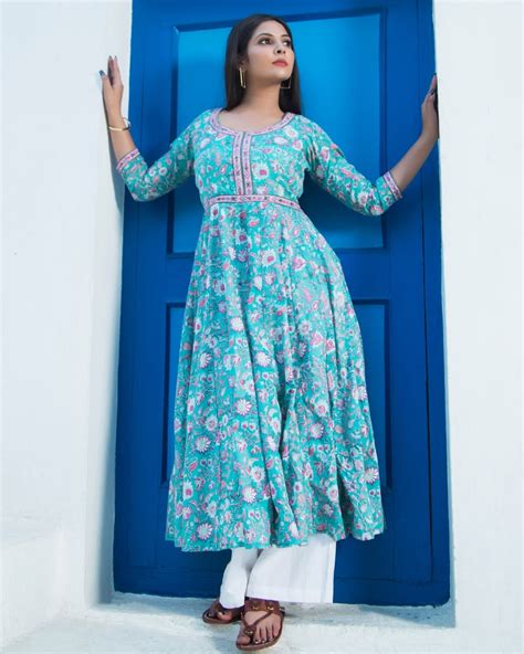 Aqua Blue Printed Kurta Set Set Of Two By Ambraee The Secret Label