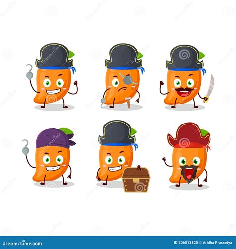 Cartoon Character Of Mango With Various Pirates Emoticons Stock Vector