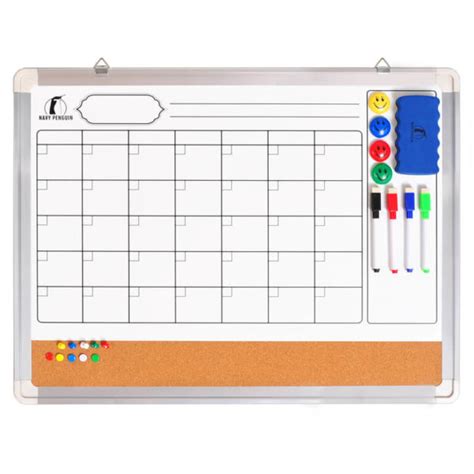 Whiteboard Calendar (with cork bottom) - Navy Penguin