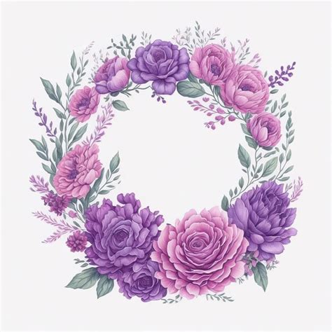 Premium Ai Image Watercolor Purple Flowers Circle Frame Concept