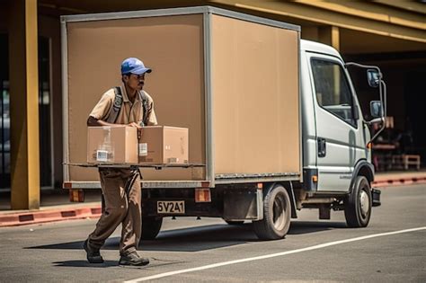 Premium Photo Loading Workman Carrying Box In Truck