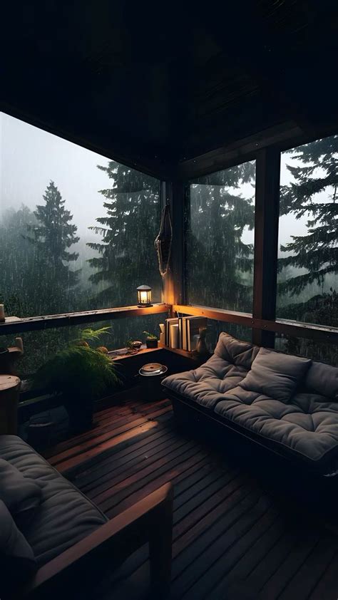 A Couch Sitting On Top Of A Wooden Floor Next To A Window Covered In Rain