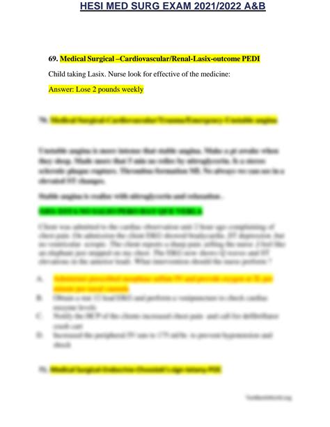 Solution Hesi Med Surg Exam A B Pdf Studypool