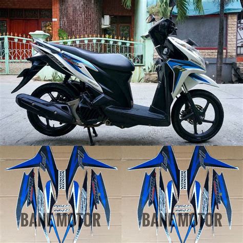 Jual Stiker Motor Vario Putih Hitam Corak Biru Striping Vario