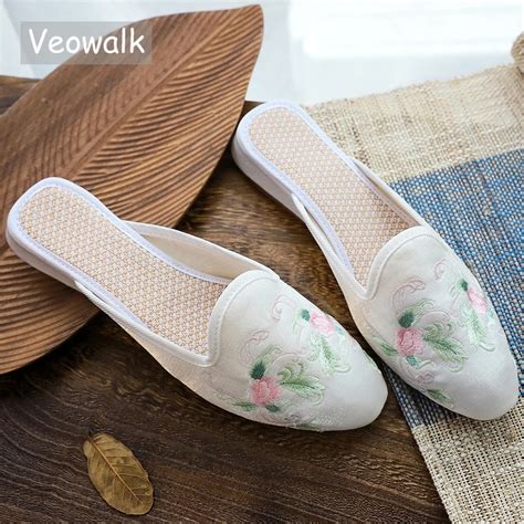 Veowalk Mules Planos De Sat N Para Mujer Zapatillas De Algod N Con