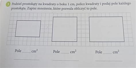 Podziel prostokąty na kwadraty o boku 1 cm policz kwadraty i podaj