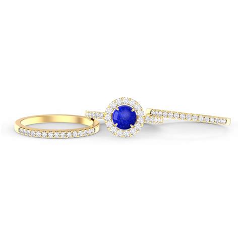 Halo Lapis And Diamond 18ct Yellow Gold Engagement Ring Jian London