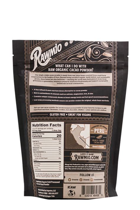 Rawmio Raw Organic Cacao Powder Organic Vegan Fair Trade Kosher