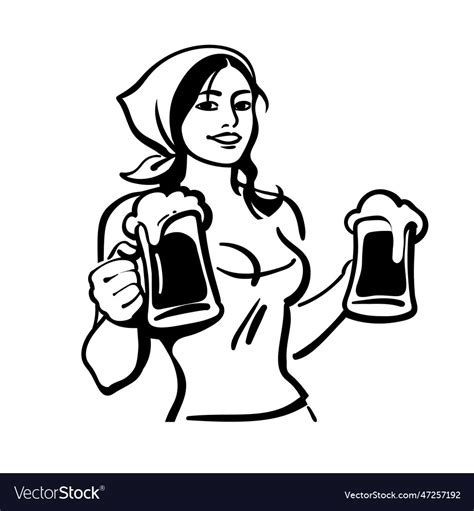 Hand Drawn Young Sexy Waitress Serving Big Beer Vector Image