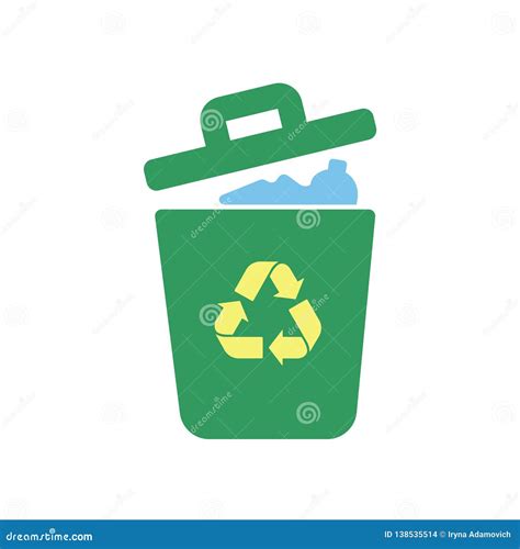 Garbage Trash Can Vector Icon Eco Bio Concept Recycling Flat Design