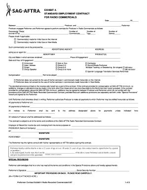 Fillable Online Exhibit A Standard Sag Aftra Employment Contract For