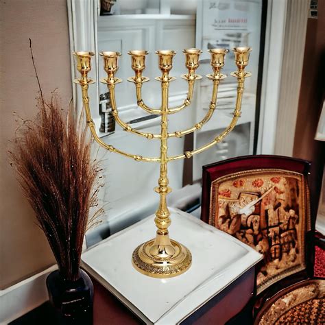 Menorah Brass Big Temple Israel Branch Gold Seven Branches Menora