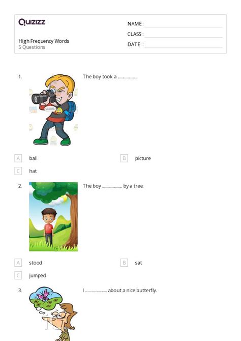 50 High Frequency Words Worksheets For Year 1 On Quizizz Free