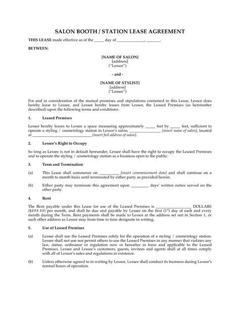 Salon Agreement Form ≡ Fill Out Printable Pdf Forms Online