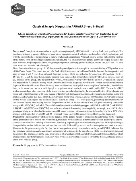 (PDF) Classical scrapie diagnosis in ARR/ARR sheep in Brazil