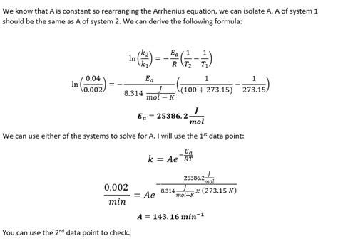 Solved Using Arrhenius Equation Find The Frequency Factor And The