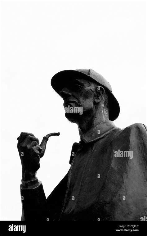 Sherlock Holmes Statue 221b Baker Street London Black And White Stock