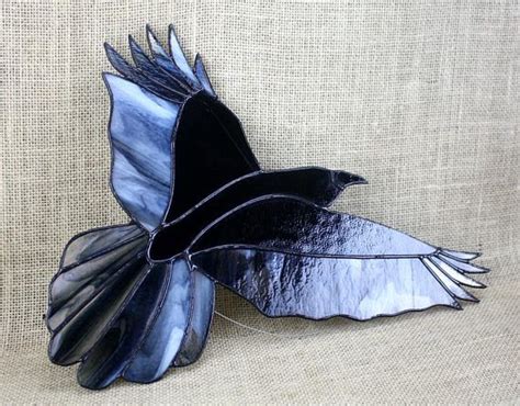 Raven Stained Glass Stained Glass Bird Raven Art Gothic Etsy Uk