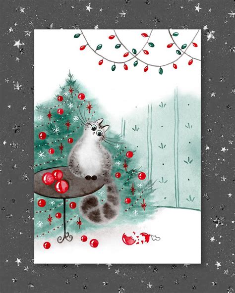 Christmas Cats Printable Christmas Postcard Set Funny Chonky Cats