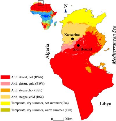 Koppengeiger Map Showing The Bioclimatic Zones In Tunisia And The