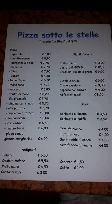 Menu At Pizzeria Ristorante Da Nino Luzzara