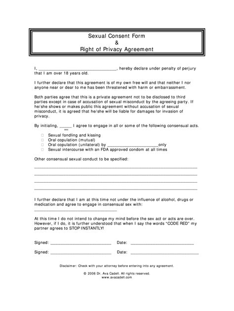 Sexual Consent Form And Privacy Agreement 2006 Fill Out And Sign Online