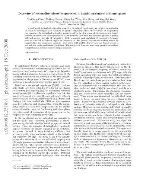 Pdf Diversity Of Rationality Affects Cooperation In Spatial Prisoner