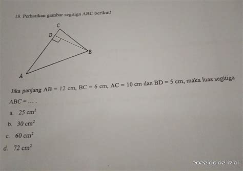 18 Perhatikan Gambar Segitiga Abc Berikut C D B A Jika Panjang Ab