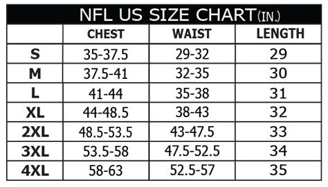 Football Jersey Size Chart