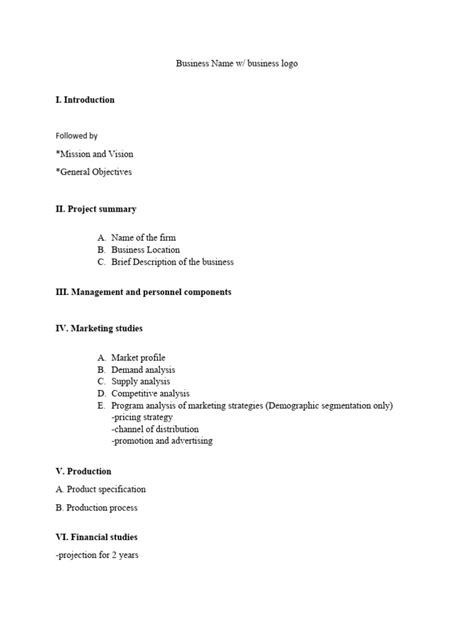 Business Plan Format Pdf