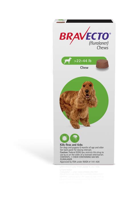 Bravecto 500 Mg For Dogs 22 44 Lbs 1 Chew