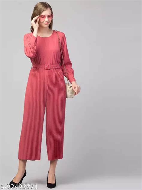 Women Girls Pleated Gathered Belted Style Long Sleeves Round Neck