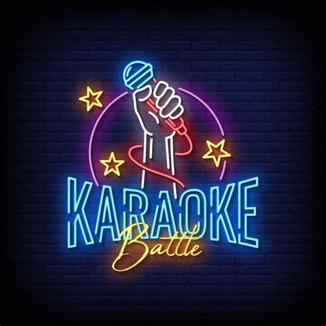 Karaoke Battle Neon Signs Style Text Vektor Premium Vektor