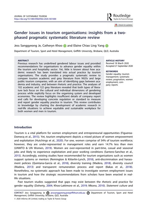 Pdf Gender Issues In Tourism Organisations Insights From A Two Phased Pragmatic Systematic