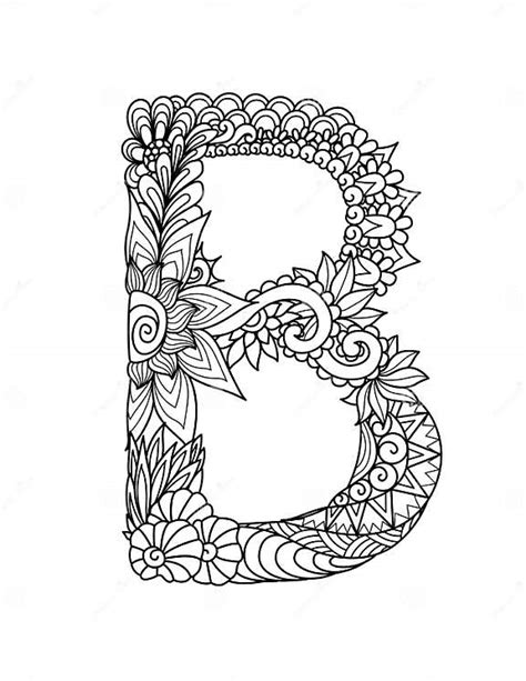 Mandala Letter B Monogram Adult Coloring Book Engraving Design Vector Illustration Stock