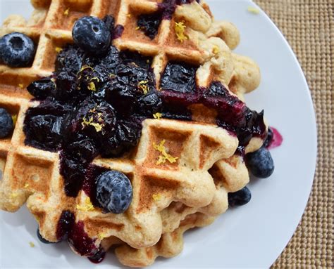 Lemon Blueberry Ricotta Waffles With Two Spoons