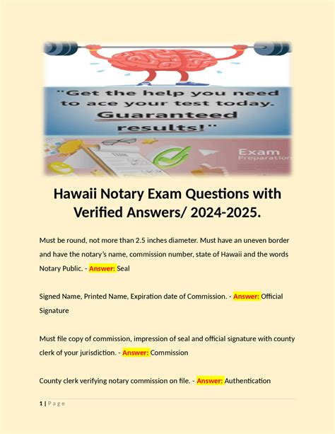 Hawaii Notary Exam Questions With Verified Answers Exams