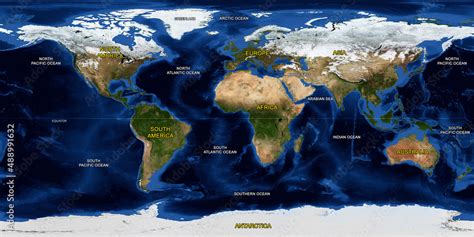 Earth flat view from space. Detailed flat World physical map on global ...