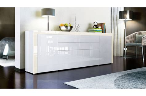 Buffet design blanc laqué 200 cm 4 portes 2 tiroirs Cbc Meubles