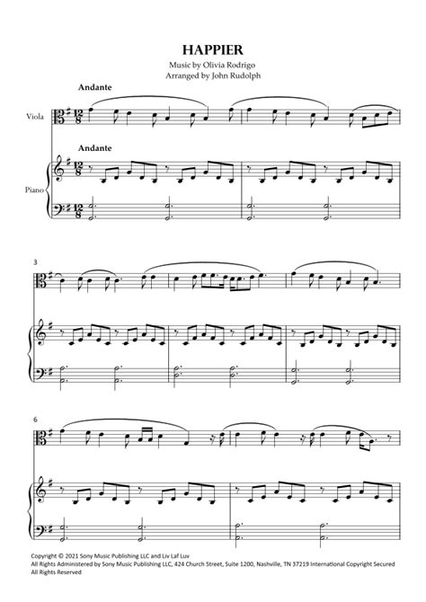 Happier Sheet Music Olivia Rodrigo Viola And Piano