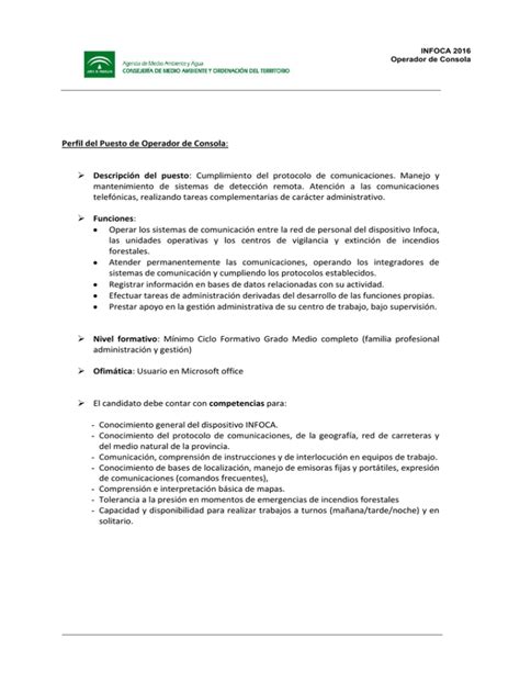 Operador De Consola Agencia De Medio Ambiente Y Agua