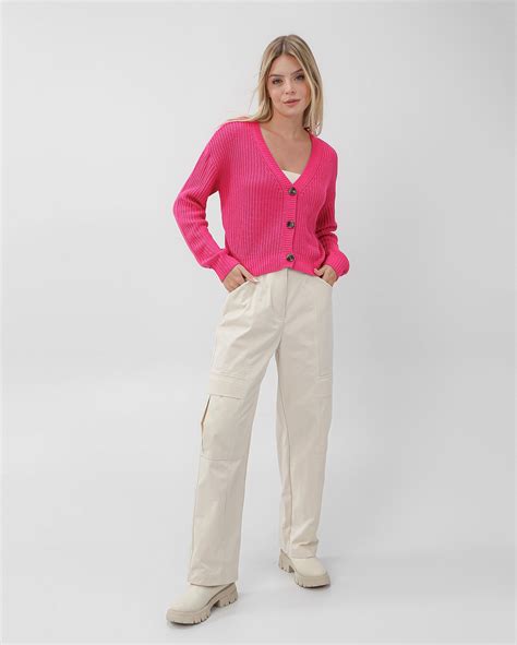 Riachuelo Cardigan Feminino Tricot Gola V O Rosa Pool By