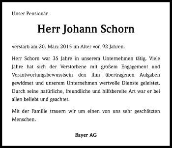 Traueranzeigen Von Johann Schorn WirTrauern