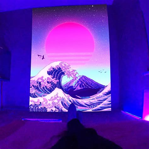 Great Wave Blacklight Tapestry Japanese Sunset Uv Mountain Skull Game