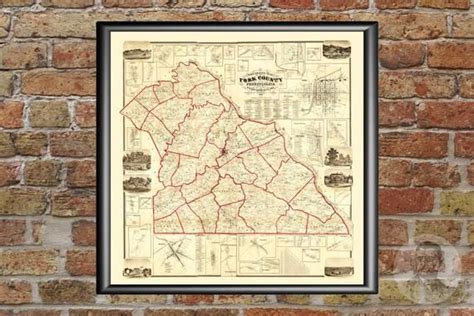 York County Pennsylvania Map 1860 Old Map Of York County Pennsylvania Art Vintage Print Framed